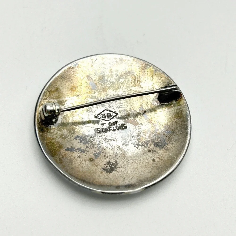 Vintage Siam Sterling‎ Silver Brooch White Enamel Dancing Thai Goddess Signed